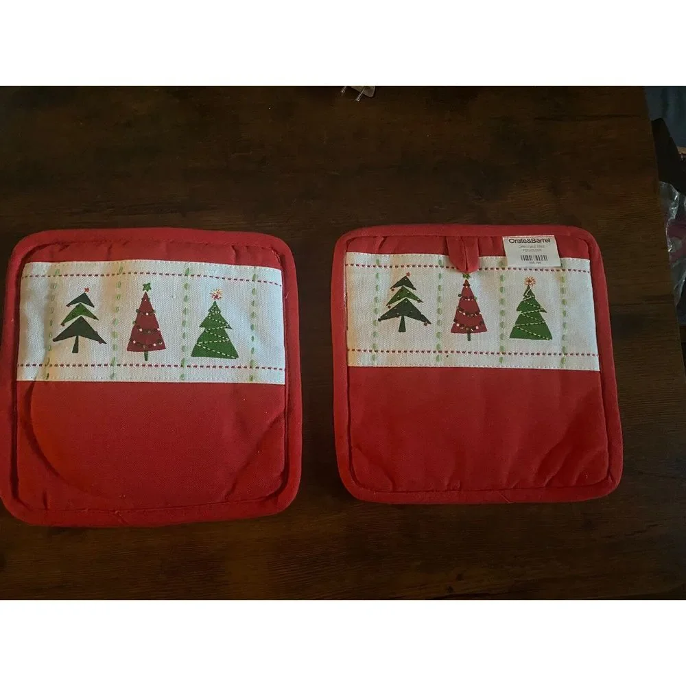 Crate & Barrel Set of 2 Potholder Christmas Trees